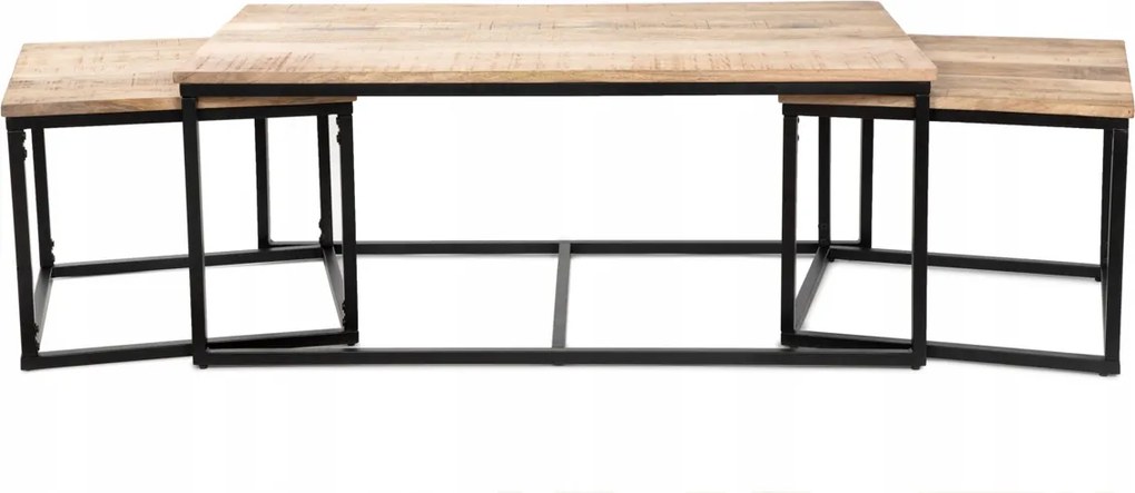 Dohányzóasztal szett Maya tömör mangófa fém 110x60x45 cm/50x50x