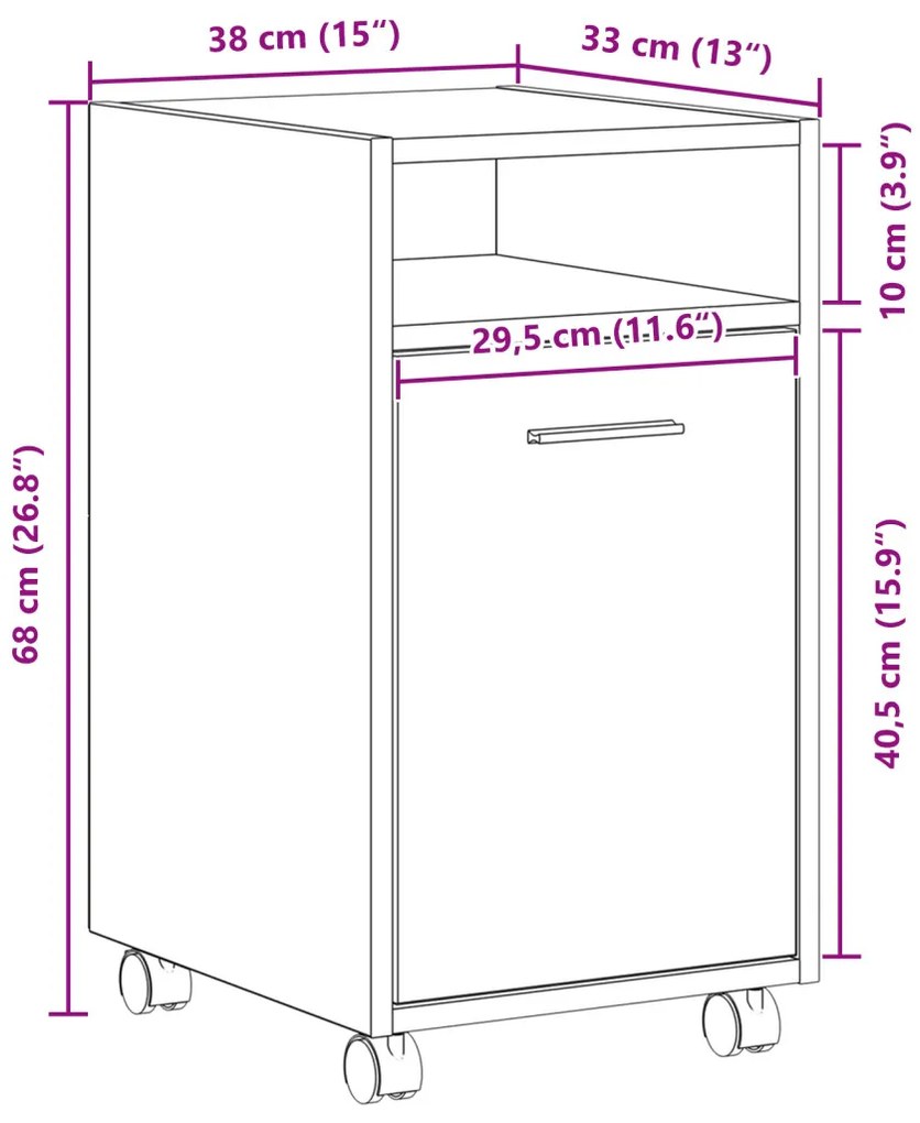 Oldalszekrény Kerekekkel Fekete Tölgy 33x38x60 cm Mérnöki Fa