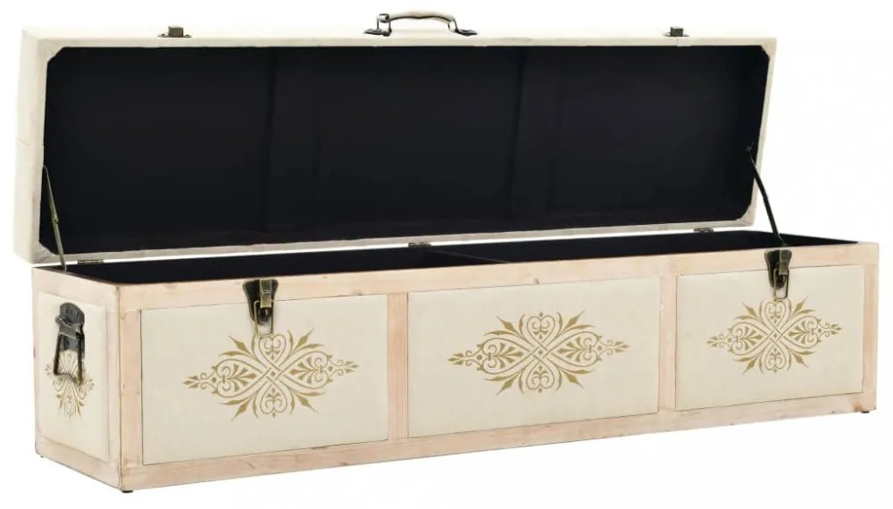 krémszínű tömör fenyőfa és szövet tárolópad 110 cm