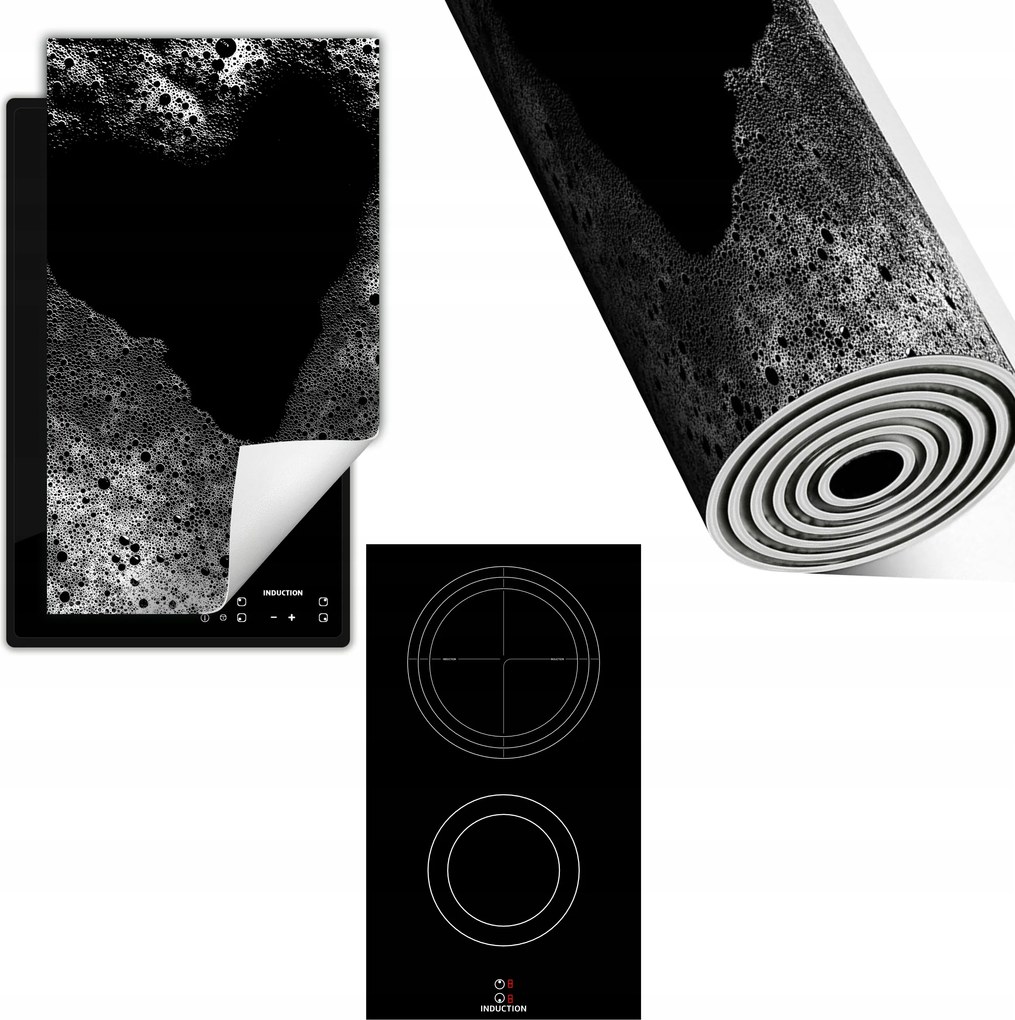 Indukciós Védőszőnyeg Konyhapult 30x52 fekete szív