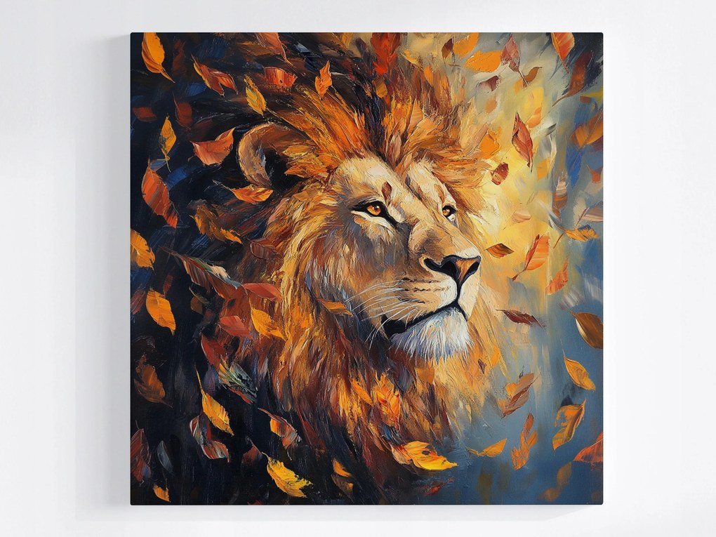 Poszter Portré Oroszlán Ősz Levelek Állat Afrika 40x40