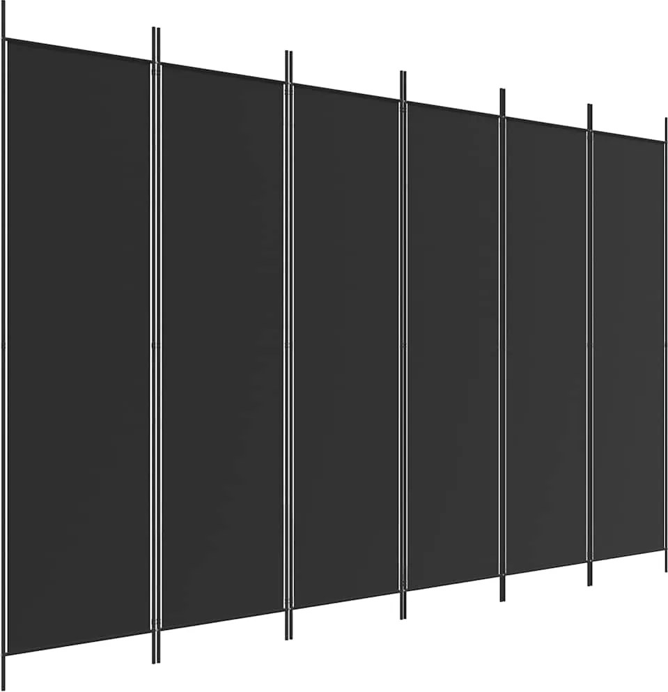 vidaXL 6 paneles fekete szövet térelválasztó 300x200 cm