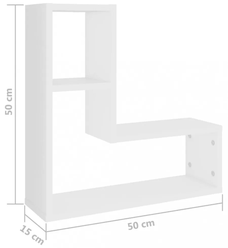 2 db fehér szerelt fa fali polc 50 x 15 x 50 cm