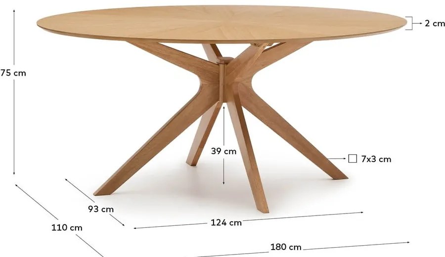 Étkezőasztal tölgyfa dekoros asztallappal 110x180 cm Naanim – Kave Home
