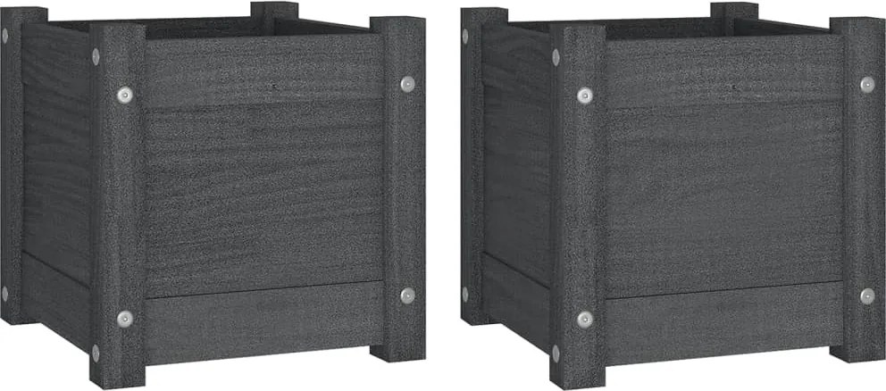 vidaXL 2 db szürke tömör fenyőfa kerti virágtartó 31 x 31 x 31 cm