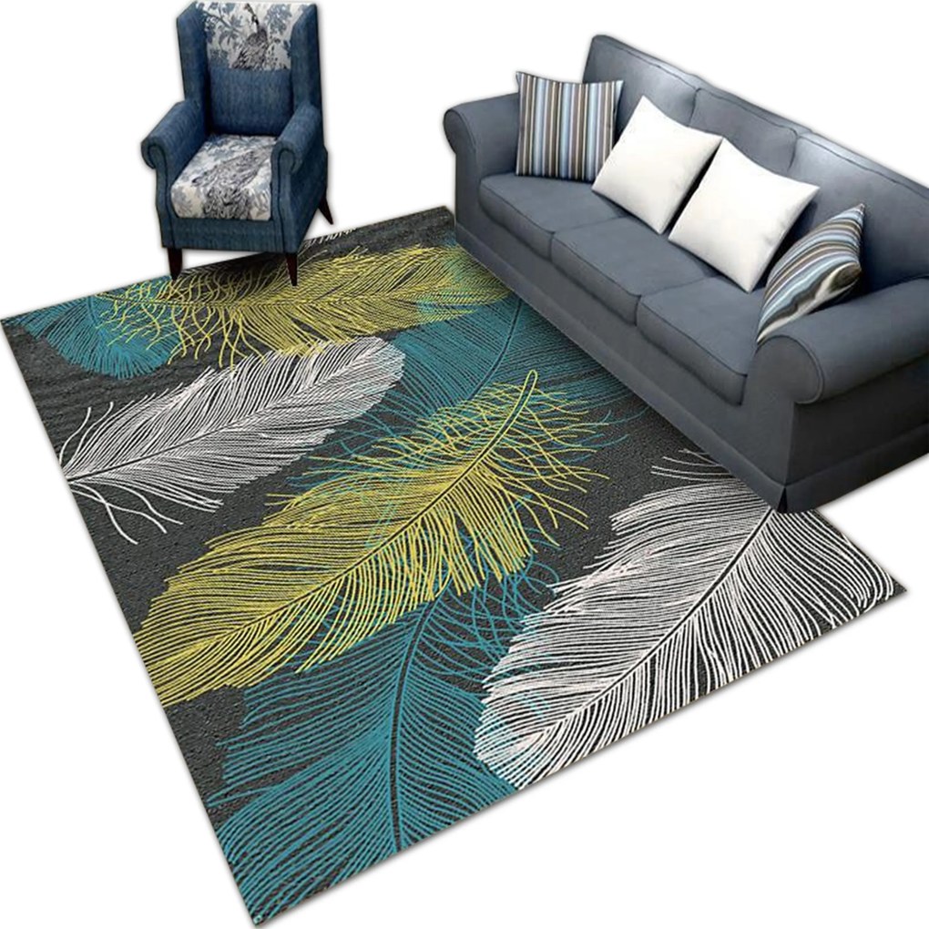 Szőnyeg 300x200cm Levelek Toll Zöld Nagy Modern Csúszásgátló Bcf