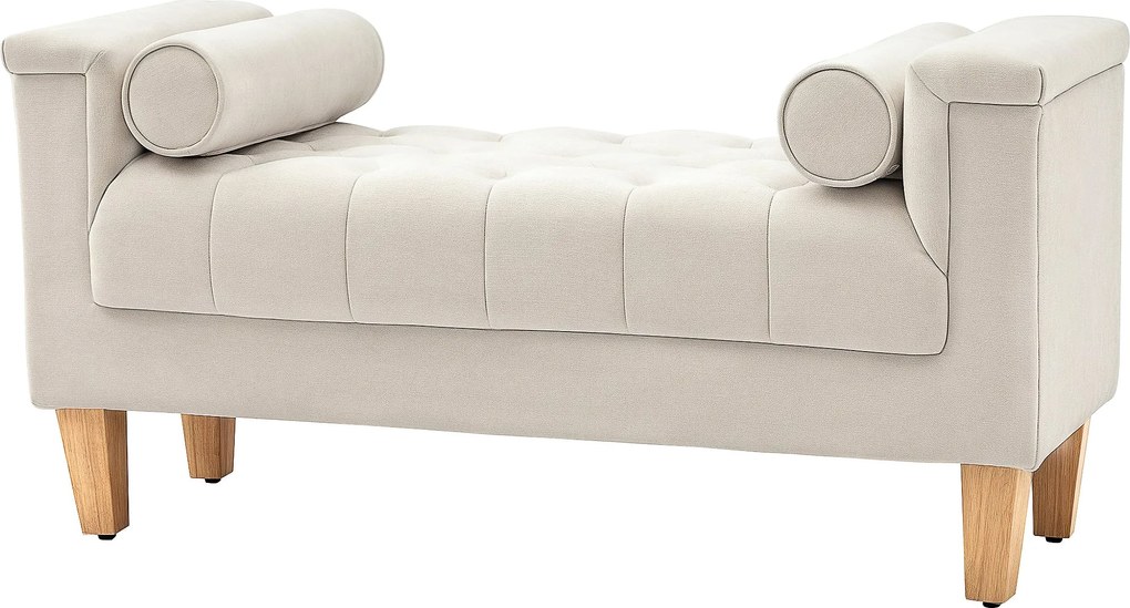 HOMCOM Chenille Kárpitozott Pad, Karfás Ágy Pad 2 Hengerpárnával, Fa Váz, Cipő Pad Hálószobába, Nappaliba, Előszobába 115 x 44 x 58 cm Bézs | Aosom