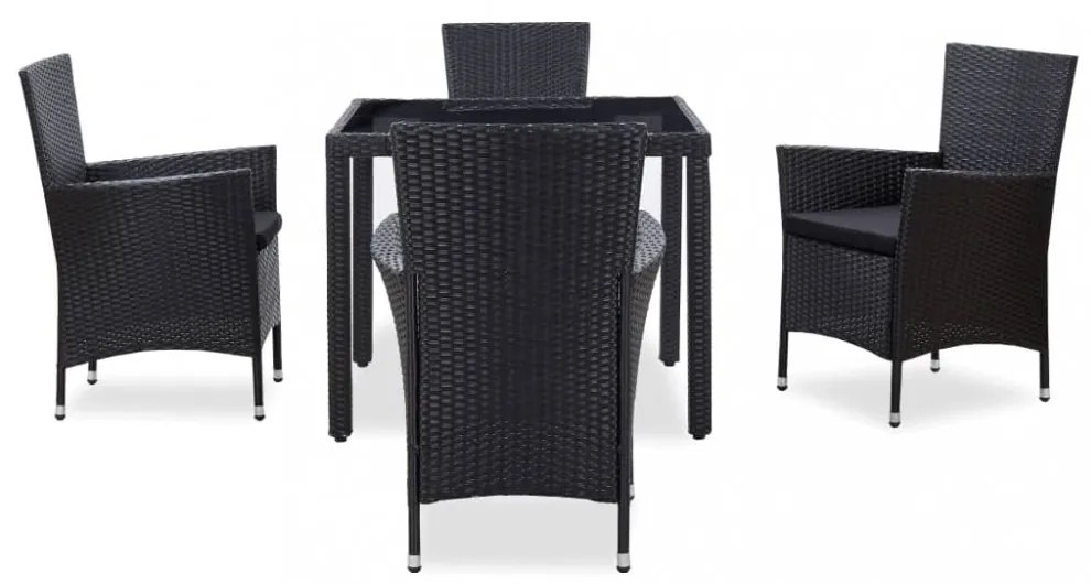 5-részes fekete kültéri polyrattan étkezőgarnitúra