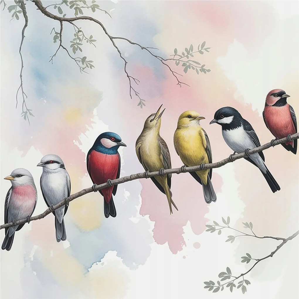 Flizelin tapéta Divatos 3D ragasztóval Fali Madarak az ágon 250x250 Ragasztó