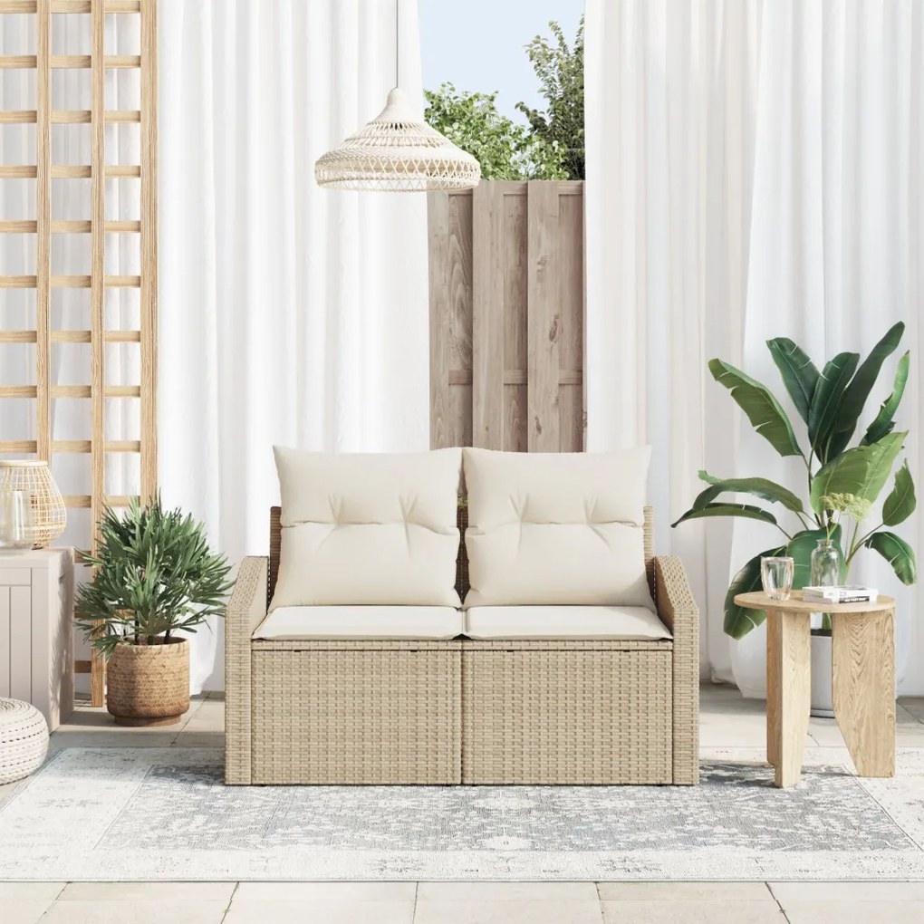 2-Fős Kerti Kanapé Párnákkal Bézs Poly Rattan