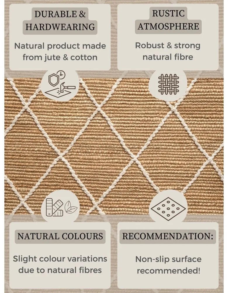 Natúr színű kézi szövésű juta szőnyeg 200x300 cm Kunu – Hanse Home