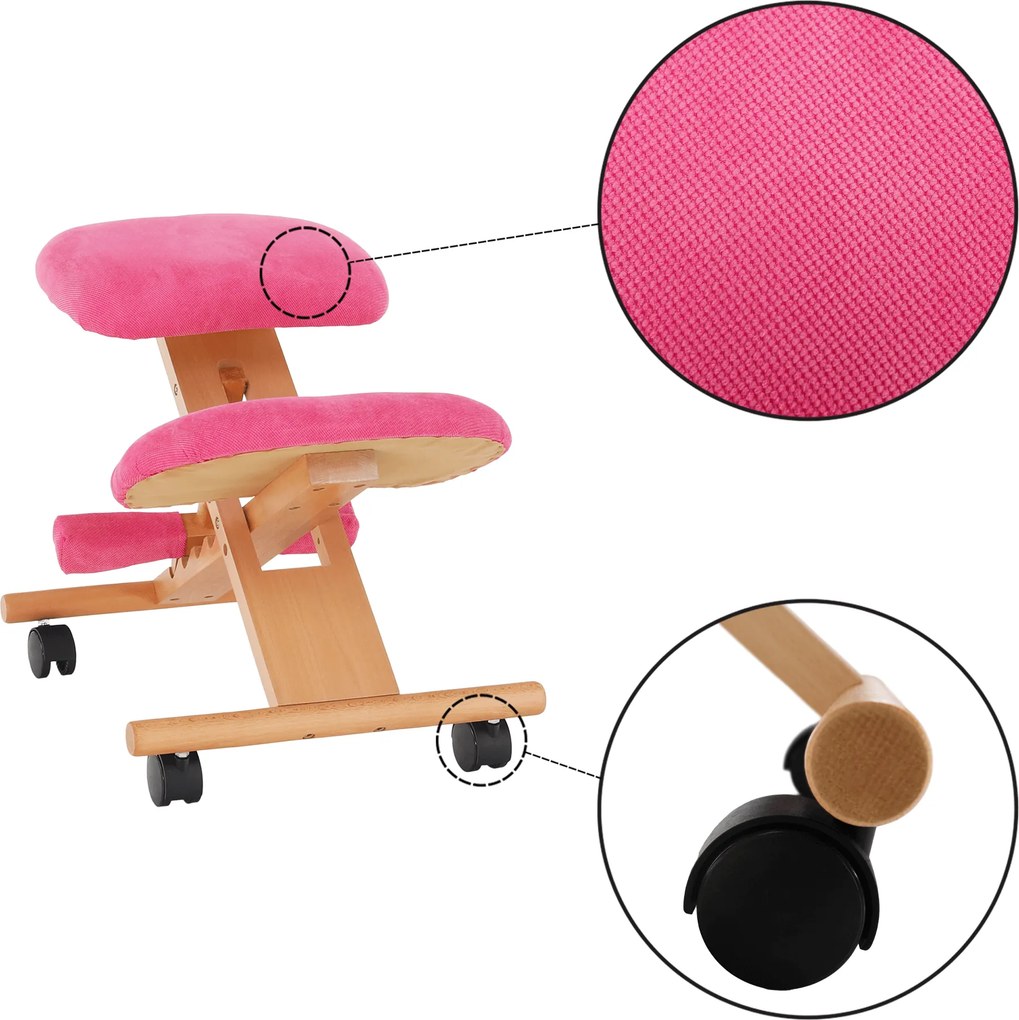 Ergonomikus térdelőszék, rózsaszín/bükkfa, GROCO