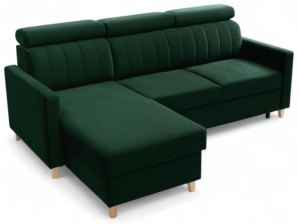 Vario sarokkanapé ágyfunkcióval univerzális jobb/bal oldali - zöld bársony Bluvel 78