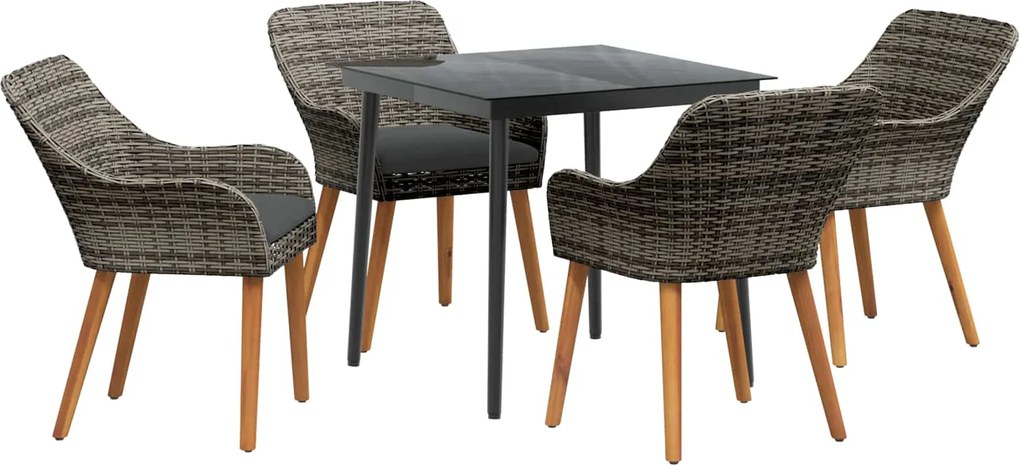 vidaXL Kert étkező szett párnával 5 pcs Szürke polirattan