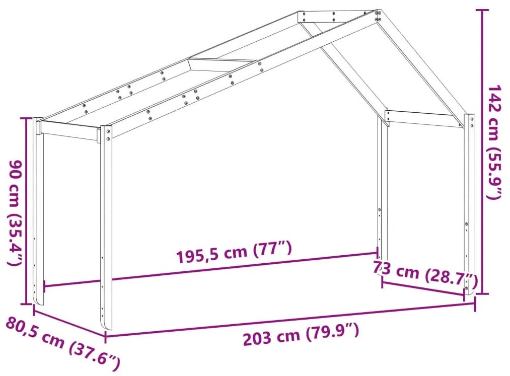 viaszbarna tömör fenyőfa gyerekágytető 203 x 80,5 x 142 cm