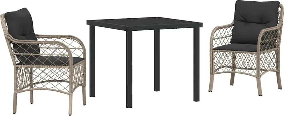 vidaXL Kert étkező szett párnával 3 pcs Világosszürke polirattan