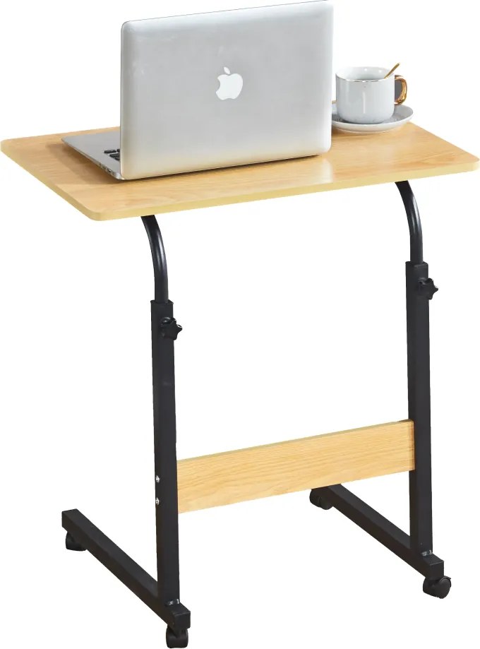 Állítható PC asztal kerekekkel, tölgy/fekete, JUSTUS