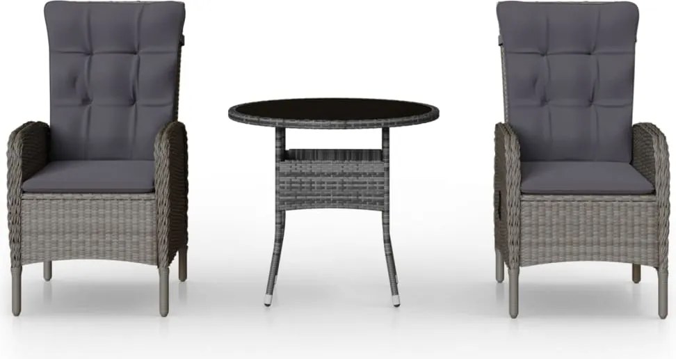 vidaXL 3 részes szürke polyrattan kerti bisztrószett