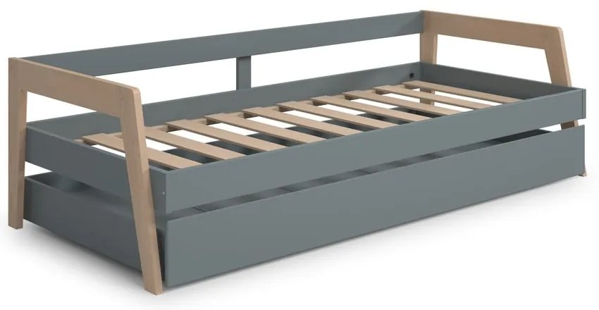 Zöld-natúr színű borovi fenyő gyerekágy kihúzható pótággyal, tárolóhellyel 90x200 cm Carrie – Marckeric