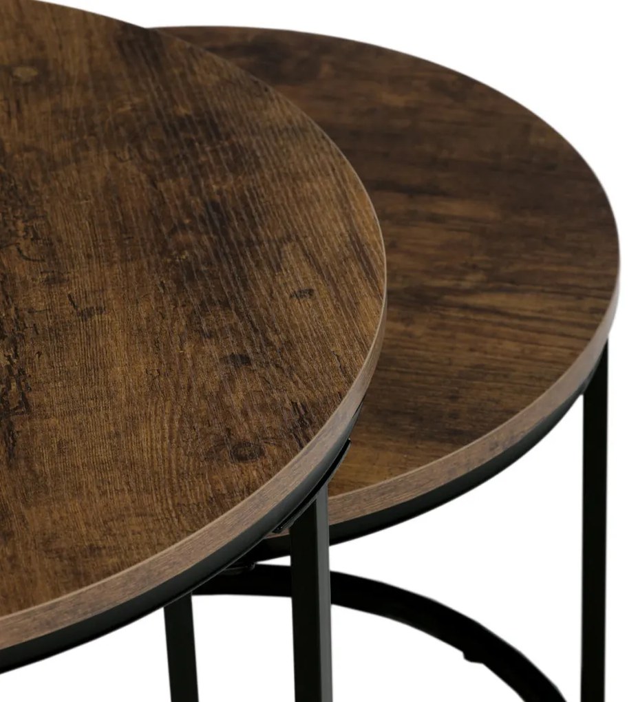 Set măsuță de cafea blat MDF, decor lemn vechi, bază metalică