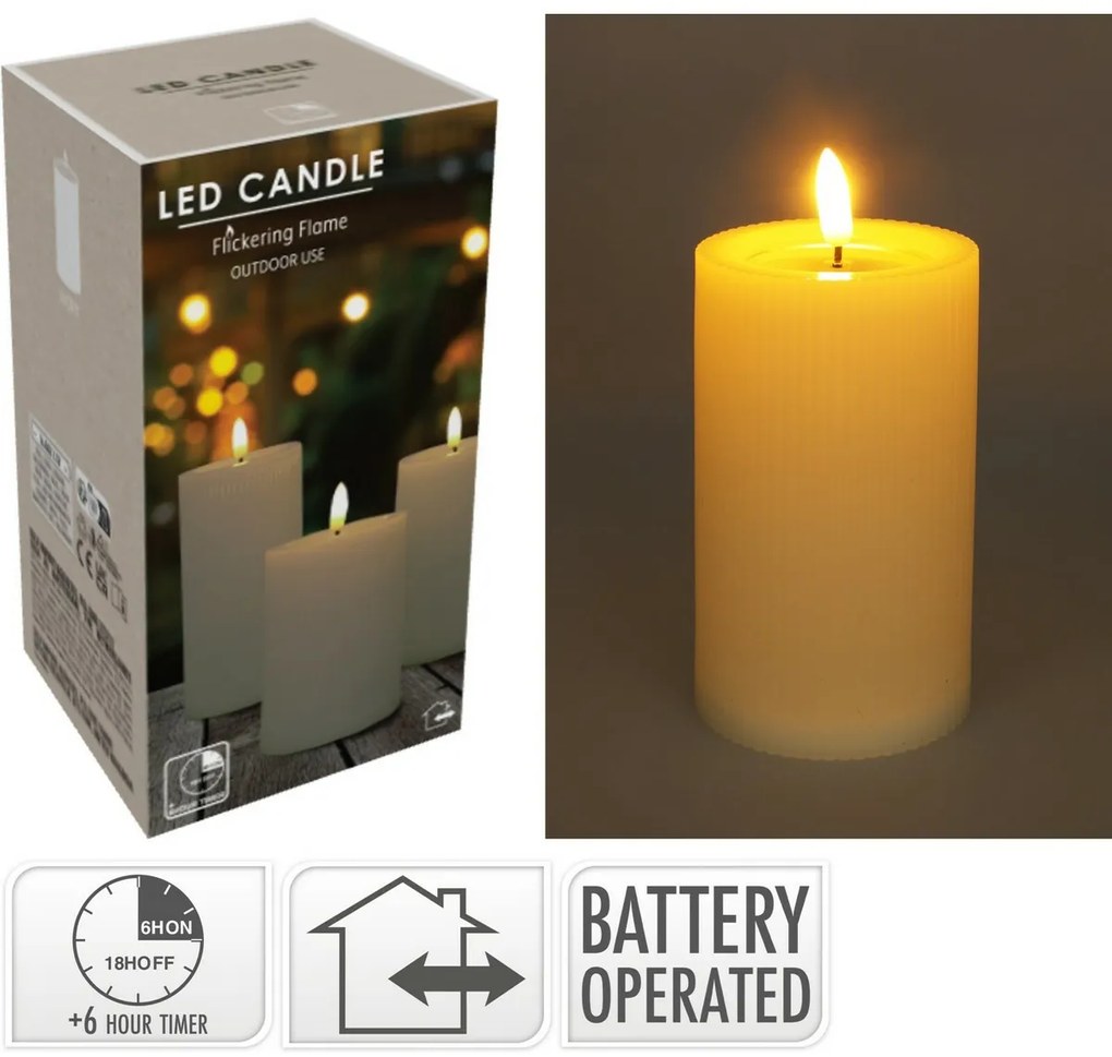 Kültéri LED gyertya 7,5 x 12,5 cm, bézs színű, elemes