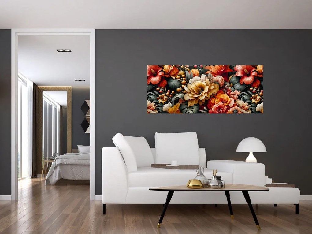 Kép - Narancs-vörös virágok (120x50 cm)