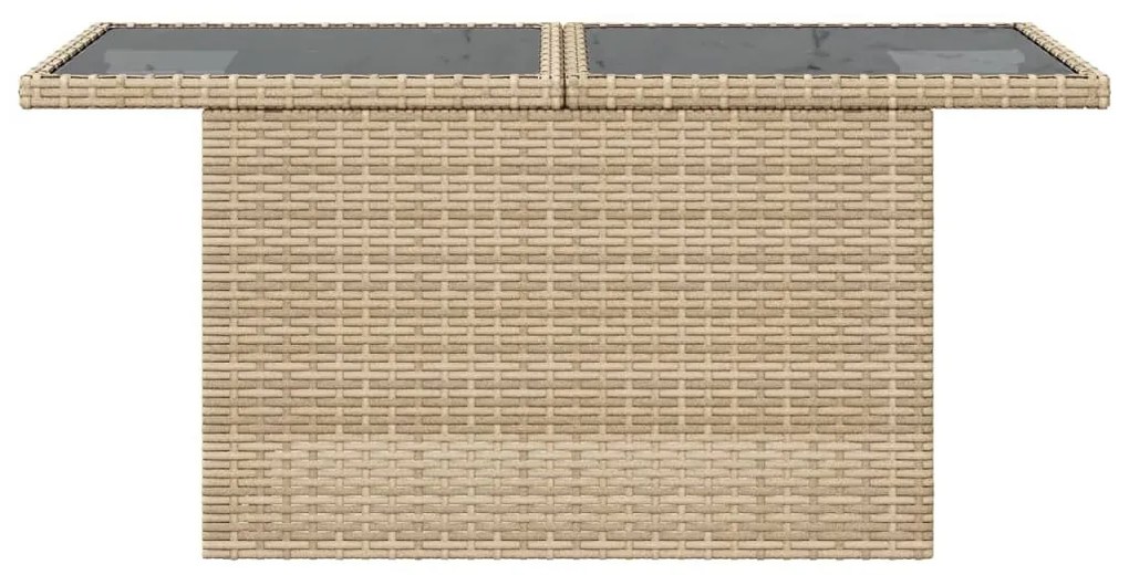 bézs polyrattan üveglapos kerti asztal 100 x 55 x 73 cm