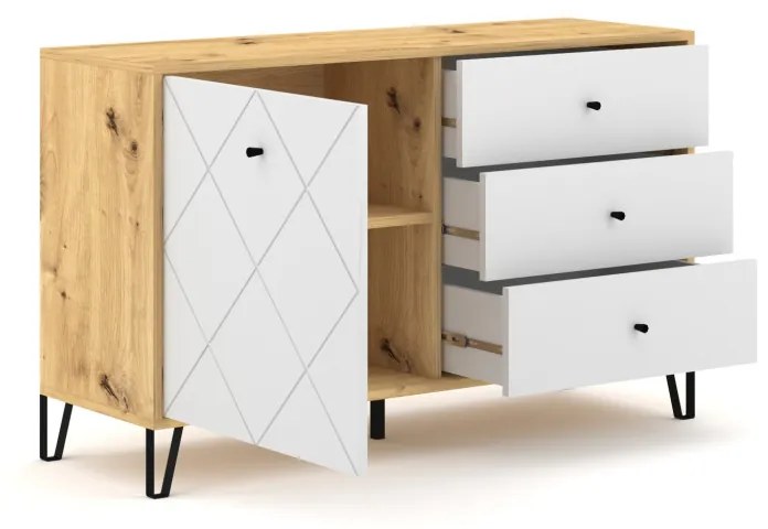 BILBAO comodă BL05 1D/3S de culoare stejar artisanal/alb mat