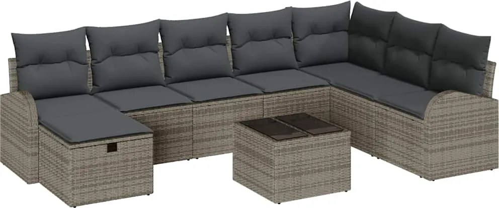 vidaXL Kerti Kanapé Szett párnával tárolóval 9 pcs Szürke Poli rattan
