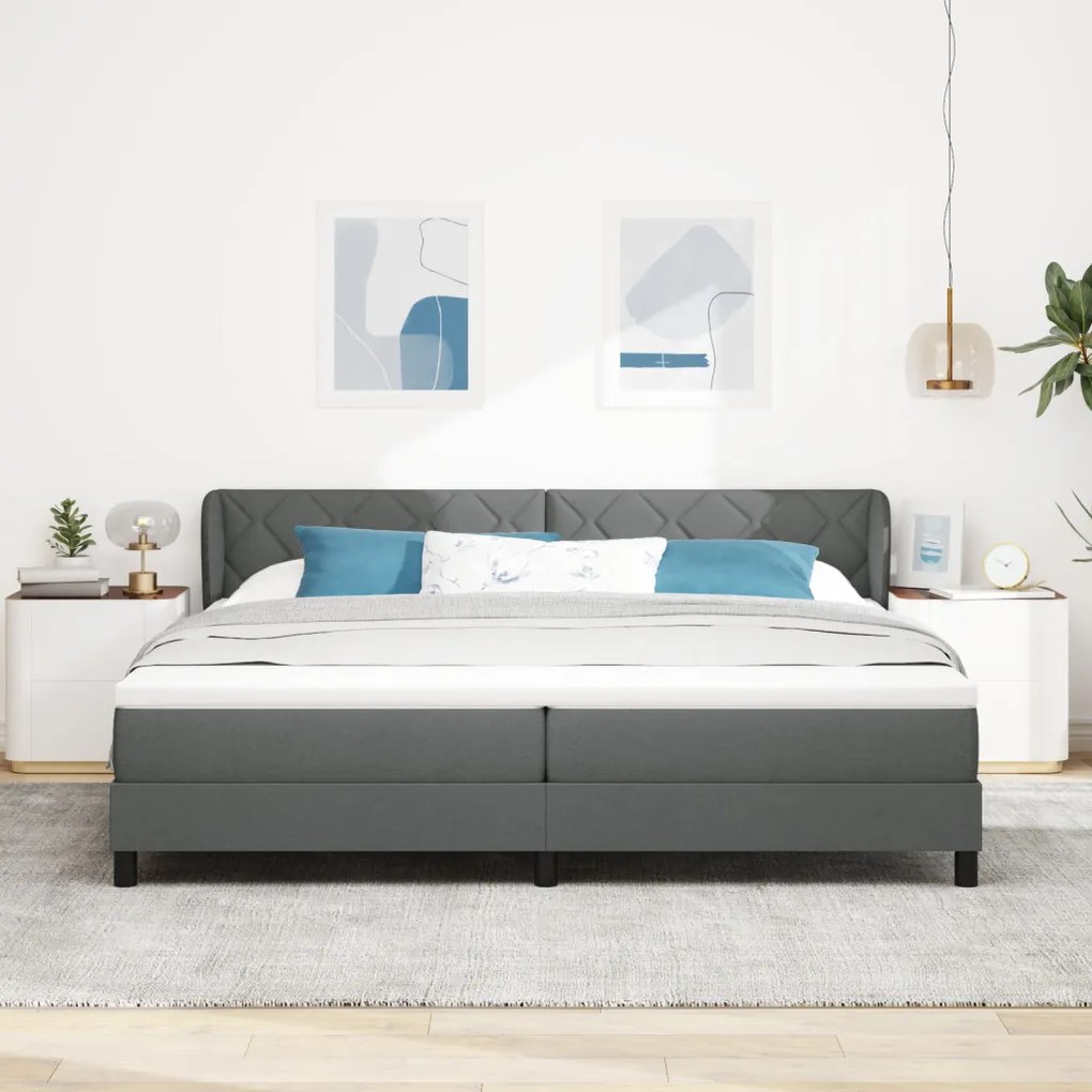 Boxspring Ágy Matracokkal Sötétszürke 200x200 cm Szövet