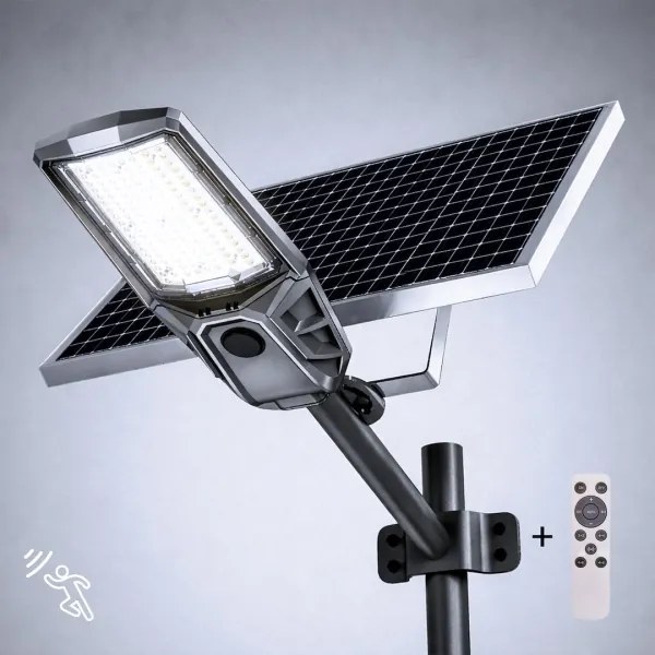 LED dimmelhető utcai lámpa érzékelővel és napelemmel KOBRA 400W/24000 mAh IP65 antracit + távirányító