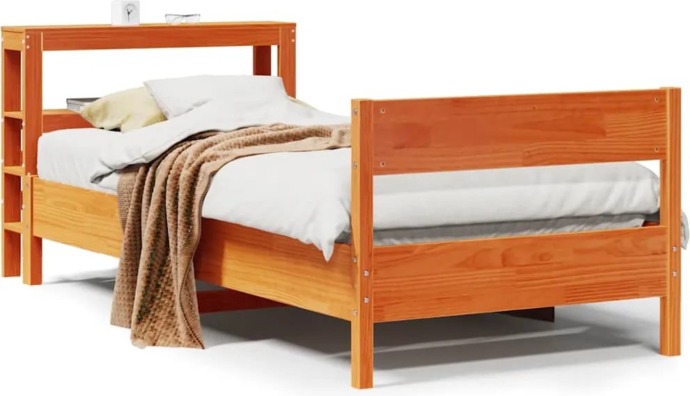 vidaXL viaszbarna tömör fenyőfa ágy matrac nélkül 90 x 200 cm