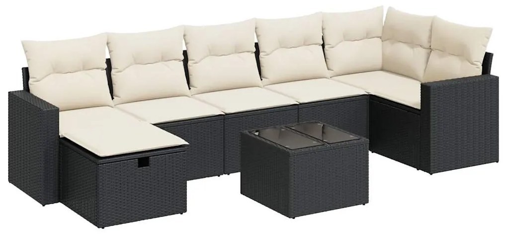 8 részes fekete polyrattan kerti ülőgarnitúra párnákkal