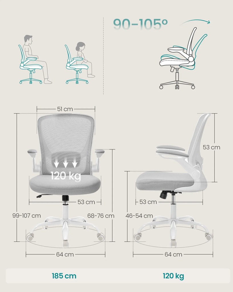 SONGMICS ergonomikus hálós irodai szék fejtámasszal, világosszürke