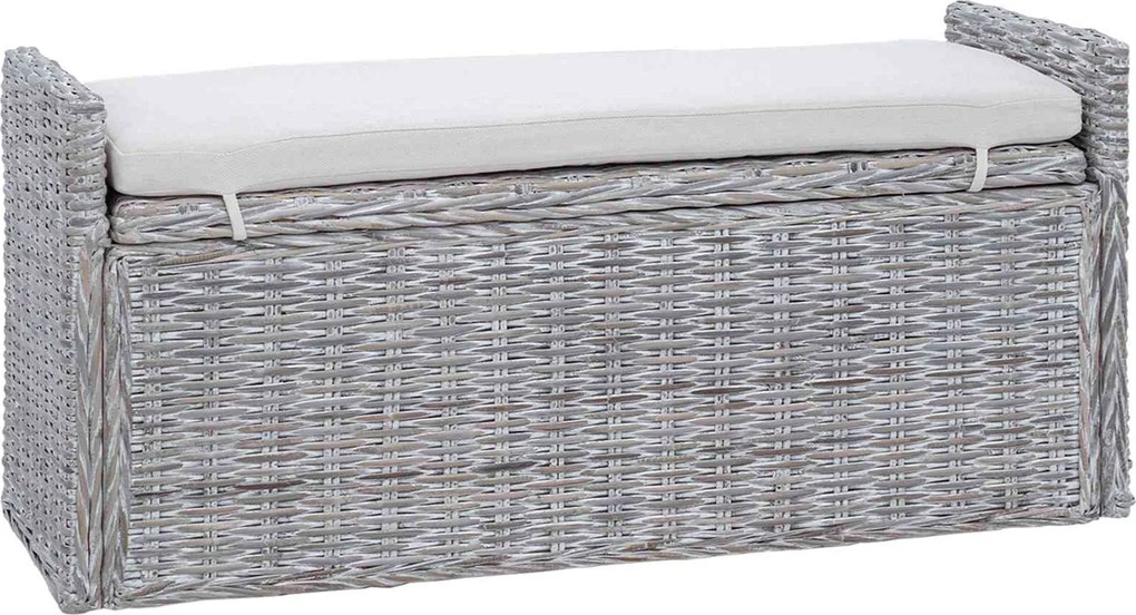 vidaXL Tárolópad párnával Fehér Mosás 110 x 40 x 50 cm Rattan