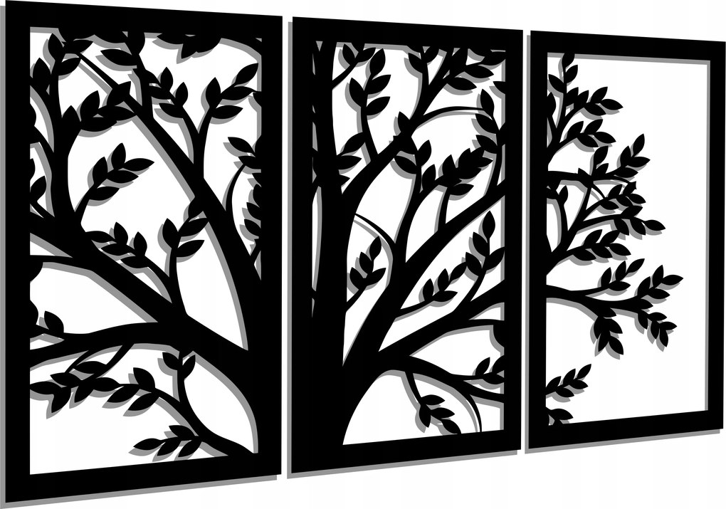 Áttört Kép Dekoráció Triptichon Fa Levelek 100CM 3D