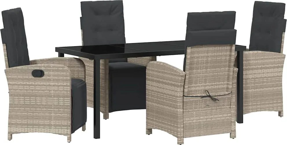 vidaXL Kert étkező szett párnával 5 pcs Világosszürke polirattan