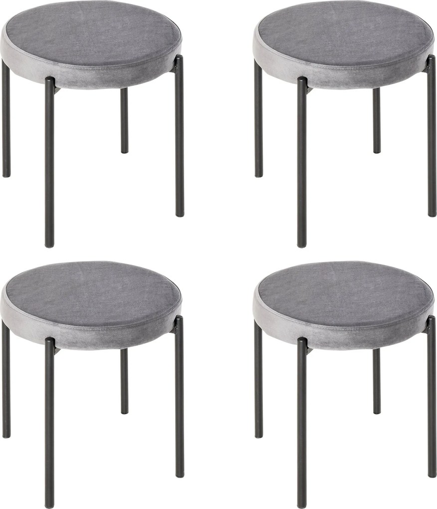 HOMCOM 4 db-os Összeilleszthető Étkezőszék Konyhai Stóllal Párnázott Üléssel, Velvet Hatású, Fém Sötétszürke 41,5 x 41,5 x 46 cm | Aosom