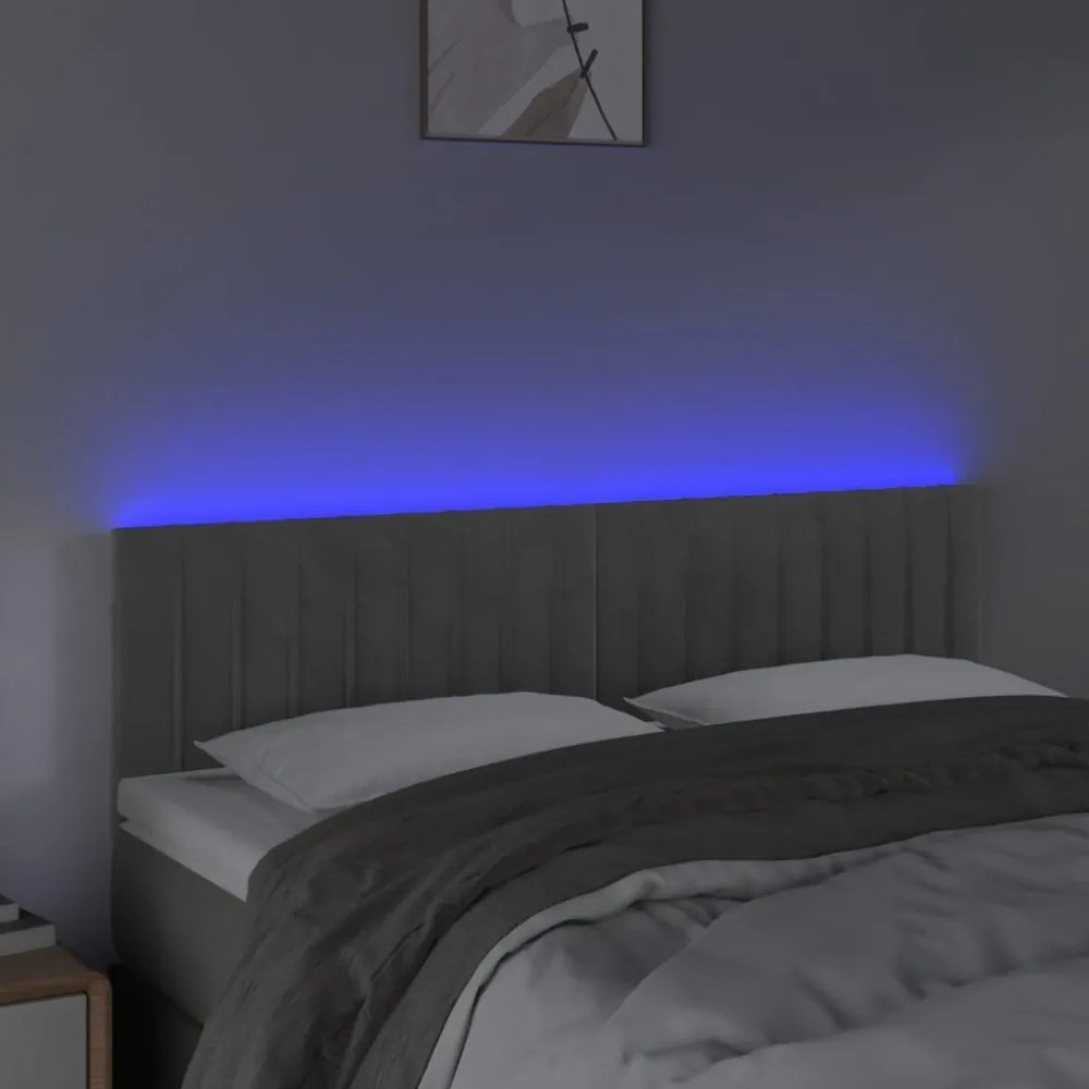 világosszürke bársony LED-es fejtámla 144x5x78/88 cm