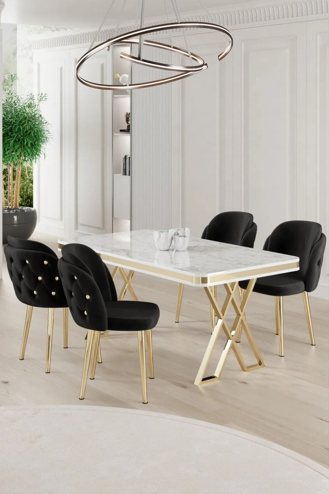 Rigel étkezőgarnitúra, fehér-arany, 130 cm – TR240CHR2224