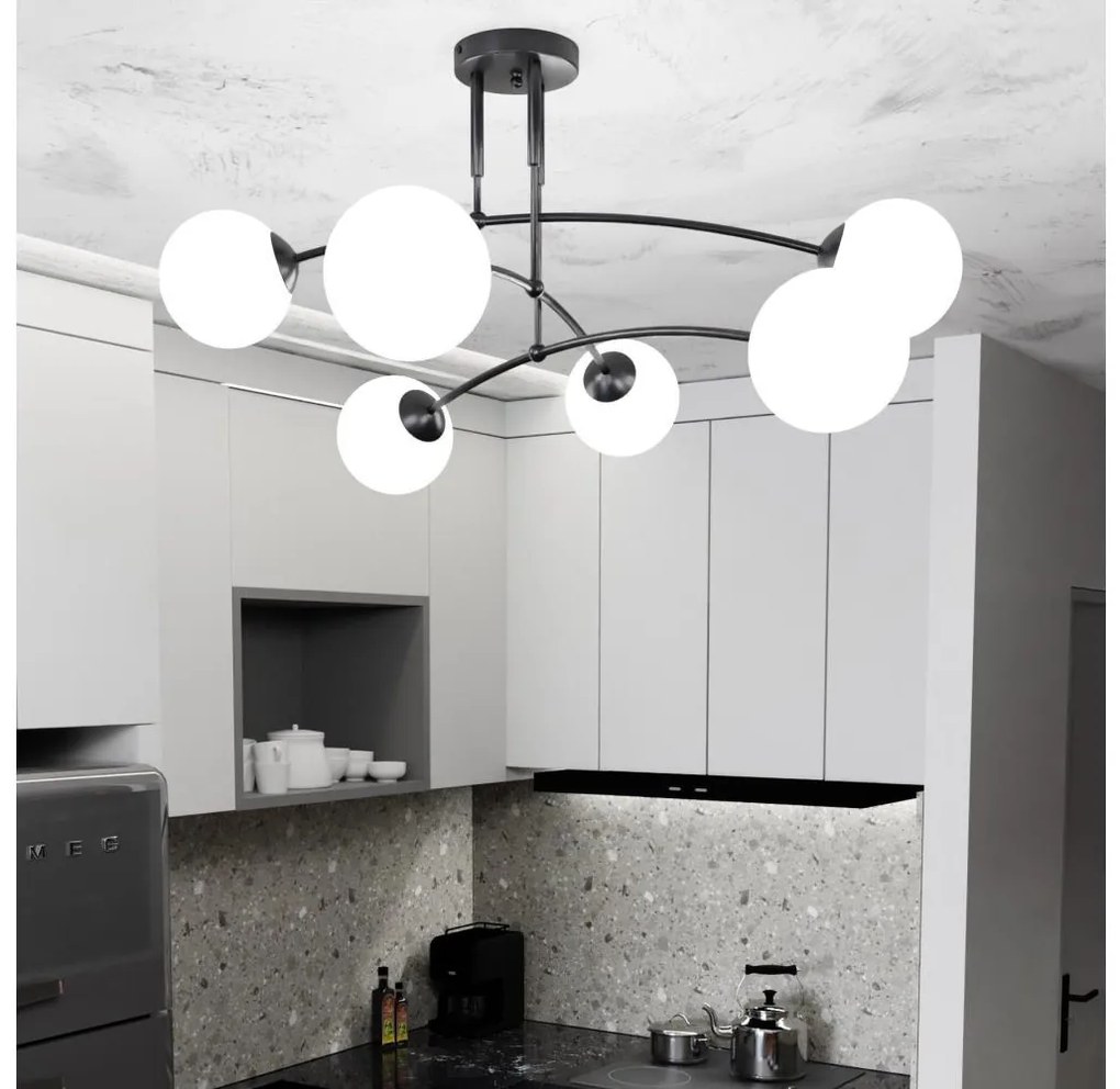 Csillár PREGOS 6xE14/10W/230V fekete/fehér