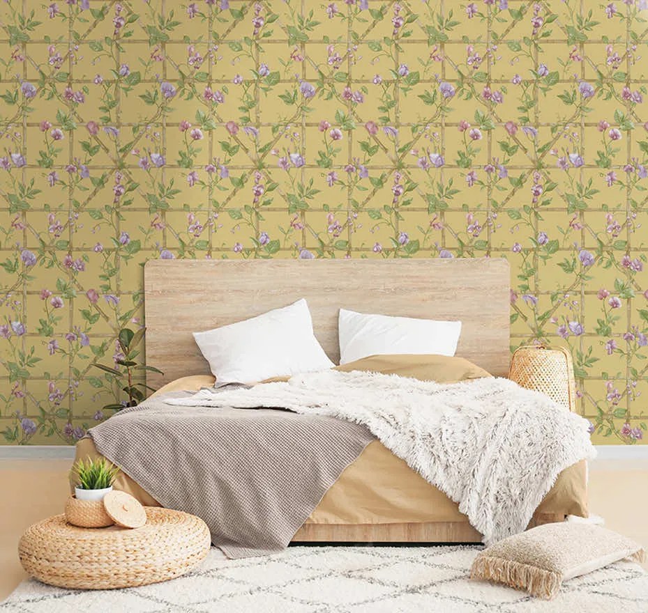 Holden Decor Imaginarium 3 Trailing Floral Trellis okkersárga rácsos papír tapéta – 14201