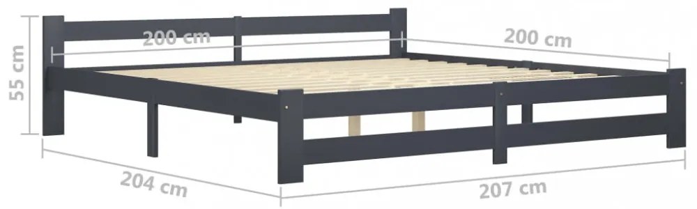sötétszürke tömör fenyőfa ágykeret matrac nélkül 200 x 200 cm