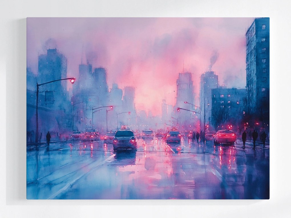 Vászonkép Canvas Kilátás Város Utca Felhőkarcolók Autók Hajnal 80x60