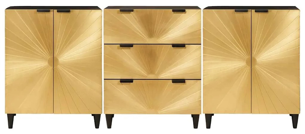 Széf 3 pcs Fekete és Arany 60 x 33 x 75 cm tömör mangófa