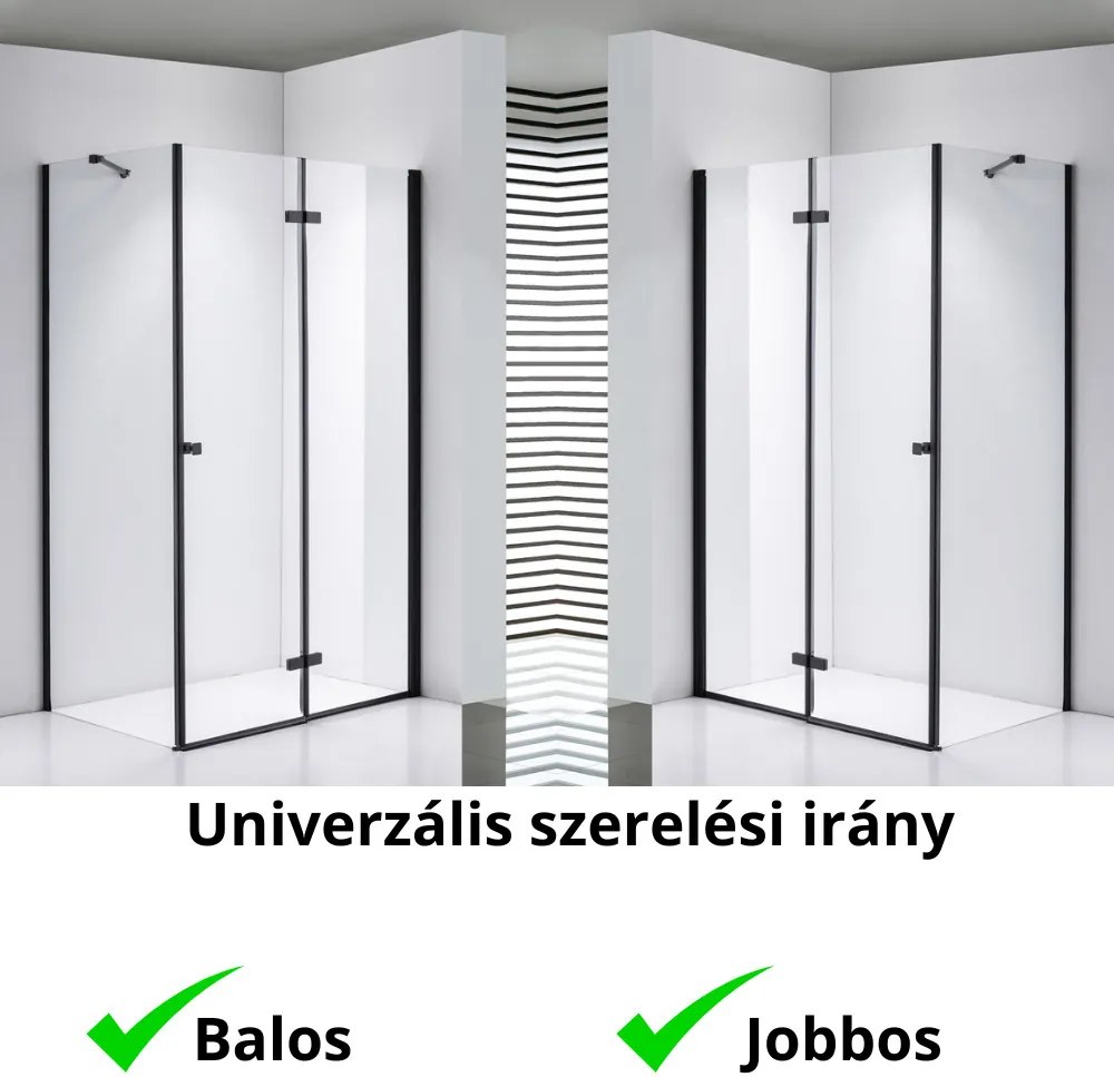 Stuxi Verona Black 120x80 aszimmetrikus csuklóajtós zuhanykabin 6 mm vízlepergető biztonsági üveggel, fekete