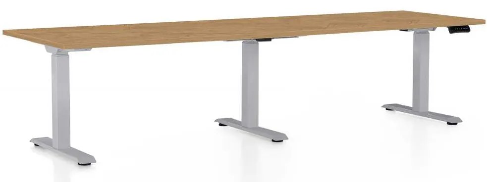 OfficeTech Long állítható magasságú asztal, 260 x 80 cm, szürke alap, köves tölgy