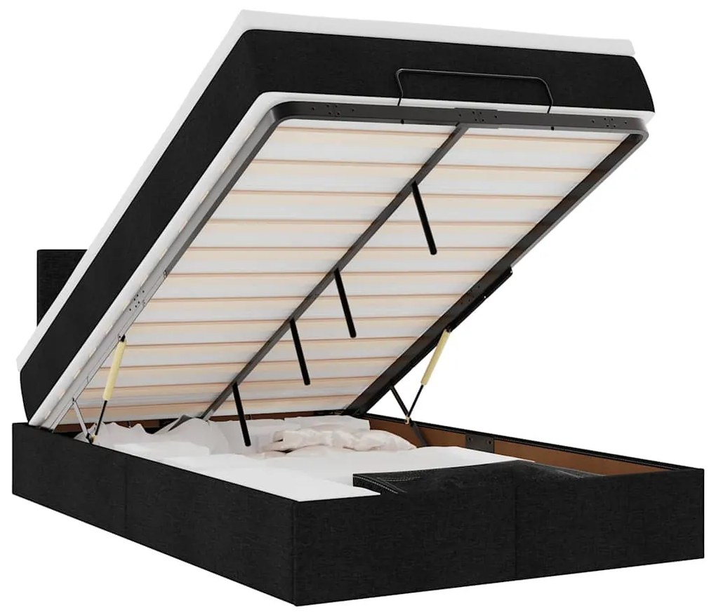 Ottomán ágy matraccal fekete 120x190 cm szövet