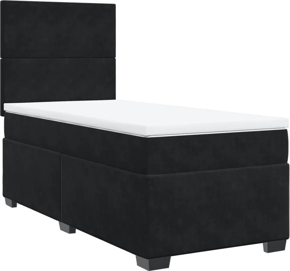 vidaXL fekete bársony rugós ágy matraccal 90 x 200 cm