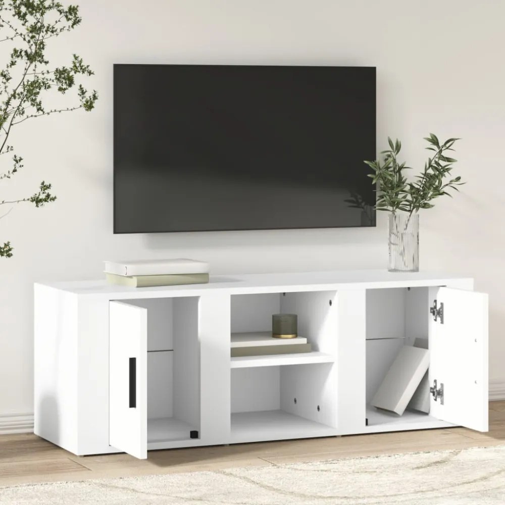 fehér szerelt fa TV-szekrény 100x31,5x35 cm